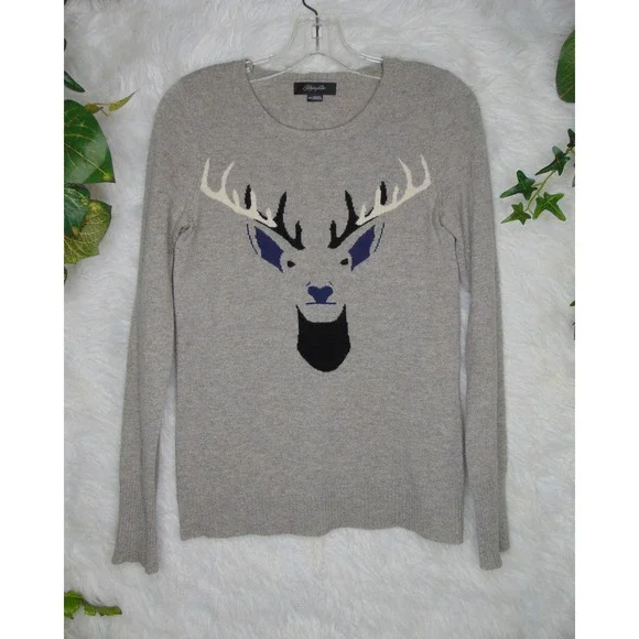 Christopher Fischer | Women's Sweater Deer Oatmeal 100% Cashmere Size Small - Picture 1 of 4